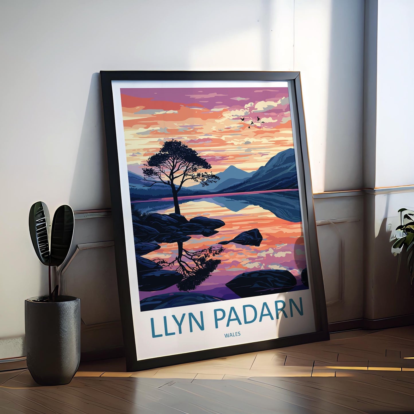 Llyn Padarn Travel Poster Wales Wall Art Snowdonia Lake Print Mountain Landscape Illustration Nature Decor Llyn Padarn Gift Souvenir