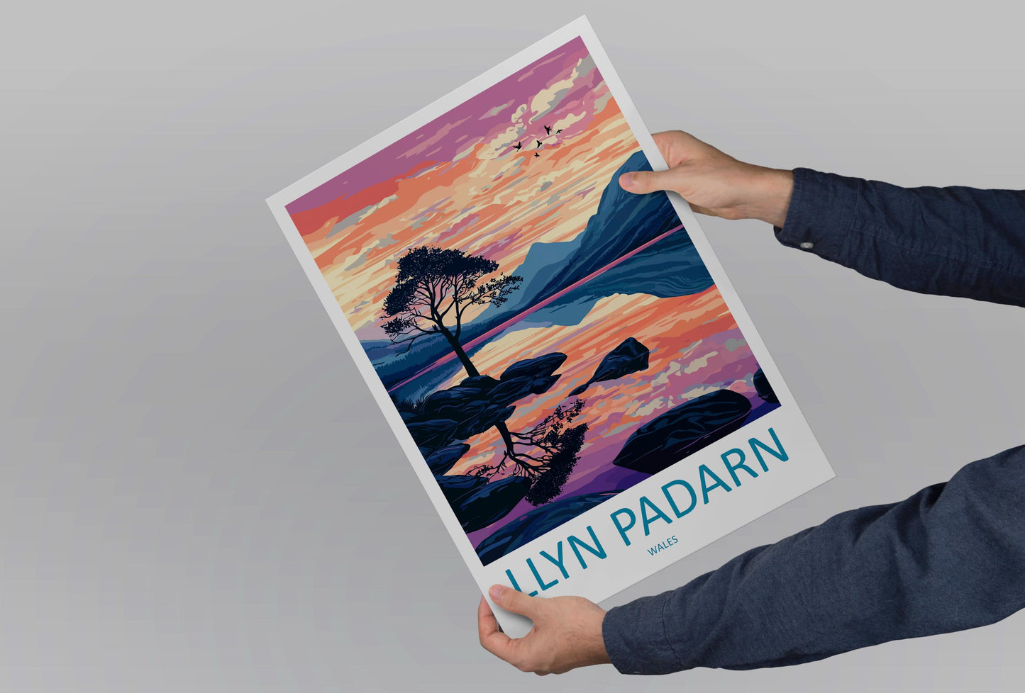 Llyn Padarn Travel Poster Wales Wall Art Snowdonia Lake Print Mountain Landscape Illustration Nature Decor Llyn Padarn Gift Souvenir