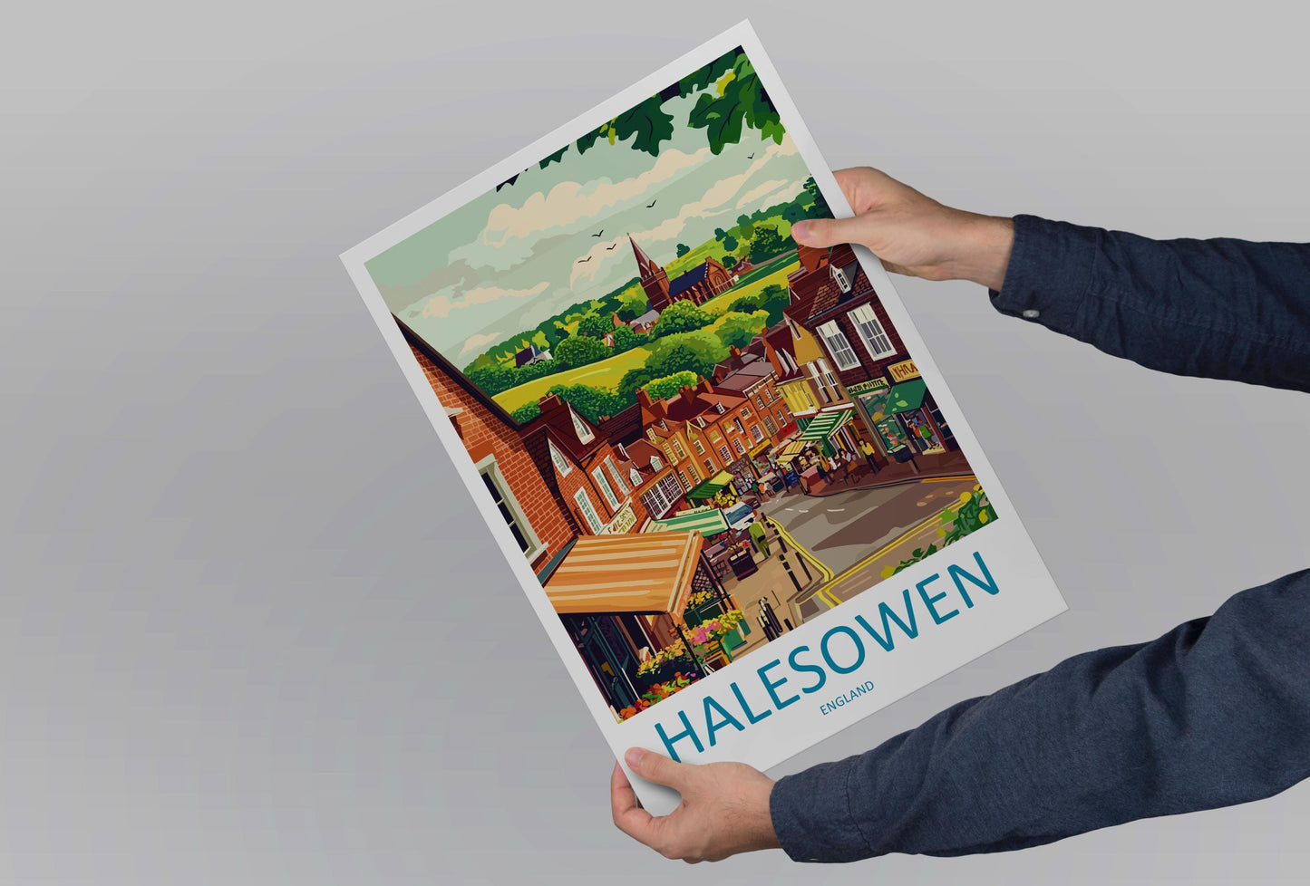 Halesowen Travel Poster England Wall Art Townscape Print Historic Street Illustration West Midlands Decor Halesowen Gift Souvenir