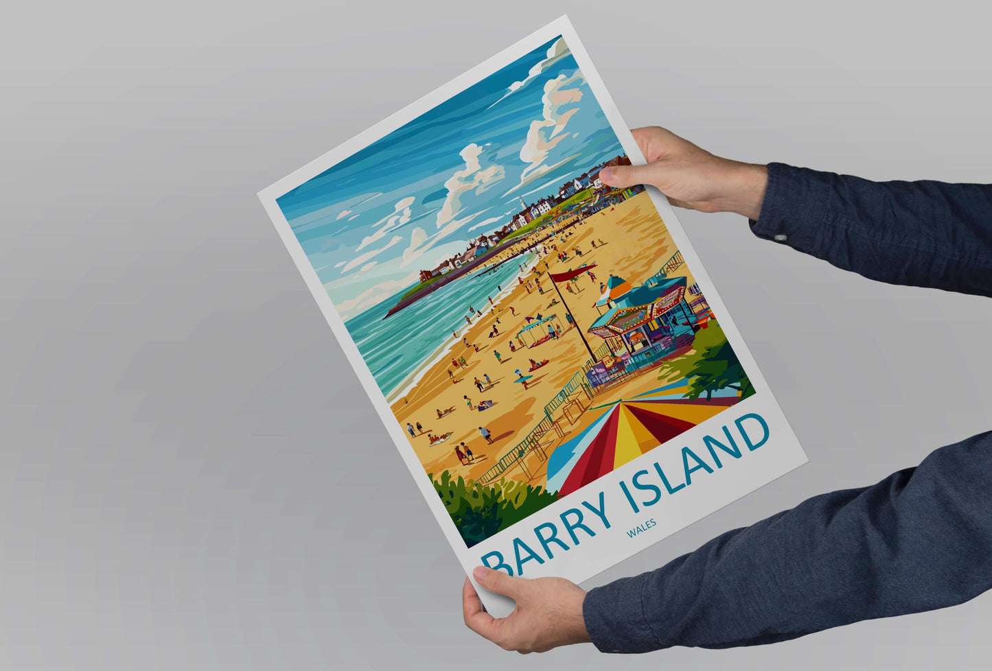 Barry Island Travel Poster Wales Wall Art Seaside Town Print Beachfront Illustration Coastal Decor Barry Gift Souvenir Scene