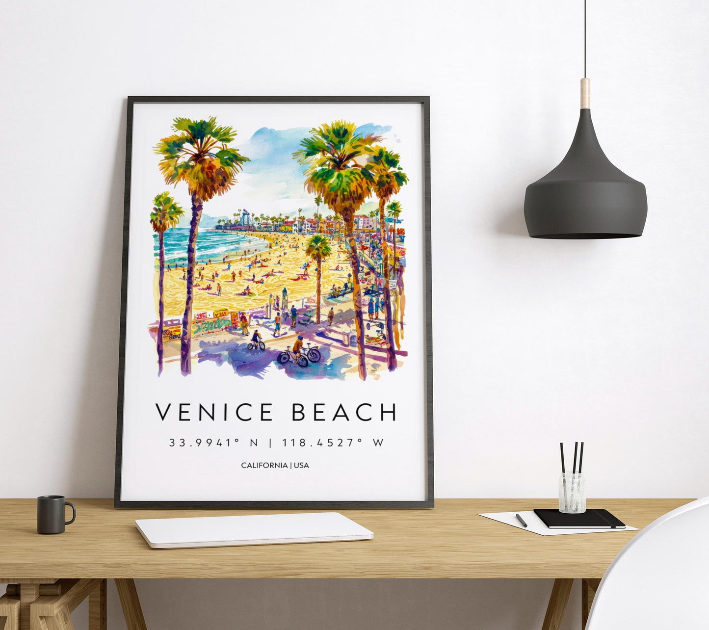 Venice Beach Watercolor Poster Venice Beach Travel Print California Wall Art Coastal Painting Venice Souvenir Decor