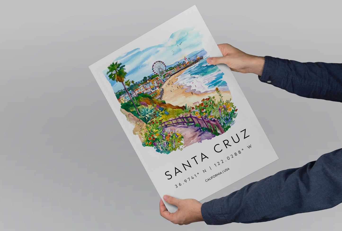 Santa Cruz Watercolor Poster Santa Cruz Travel Print California Wall Art Beach Painting Santa Cruz Souvenir Decor