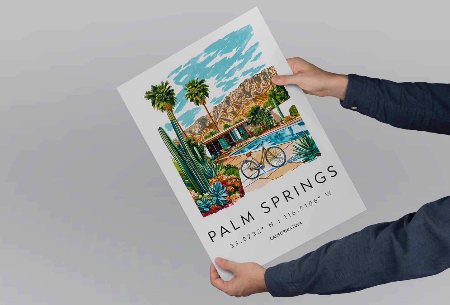 Palm Springs Watercolor Poster Palm Springs Travel Print California Wall Art Desert Painting Palm Springs Decor