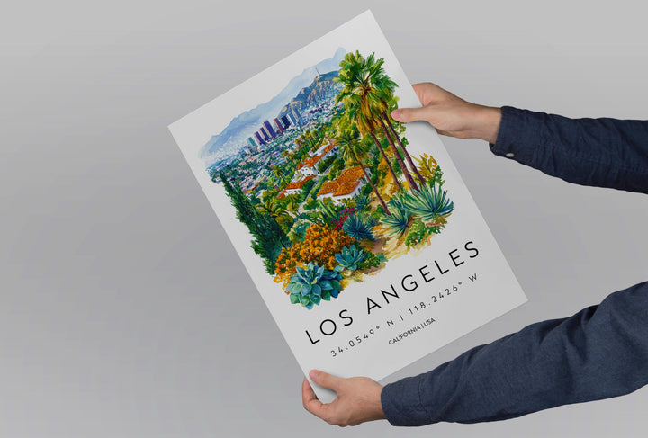Los Angeles Watercolor Poster Los Angeles Travel Print California Wall Art LA City Painting Los Angeles Decor