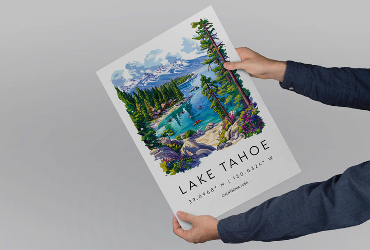 Lake Tahoe Watercolor Poster Lake Tahoe Travel Print California Wall Art Mountain Lake Painting Lake Tahoe Decor