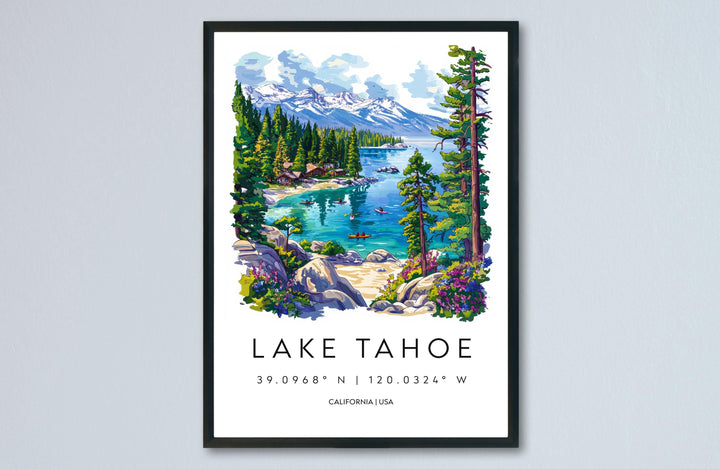 Lake Tahoe Watercolor Poster Lake Tahoe Travel Print California Wall Art Mountain Lake Painting Lake Tahoe Decor