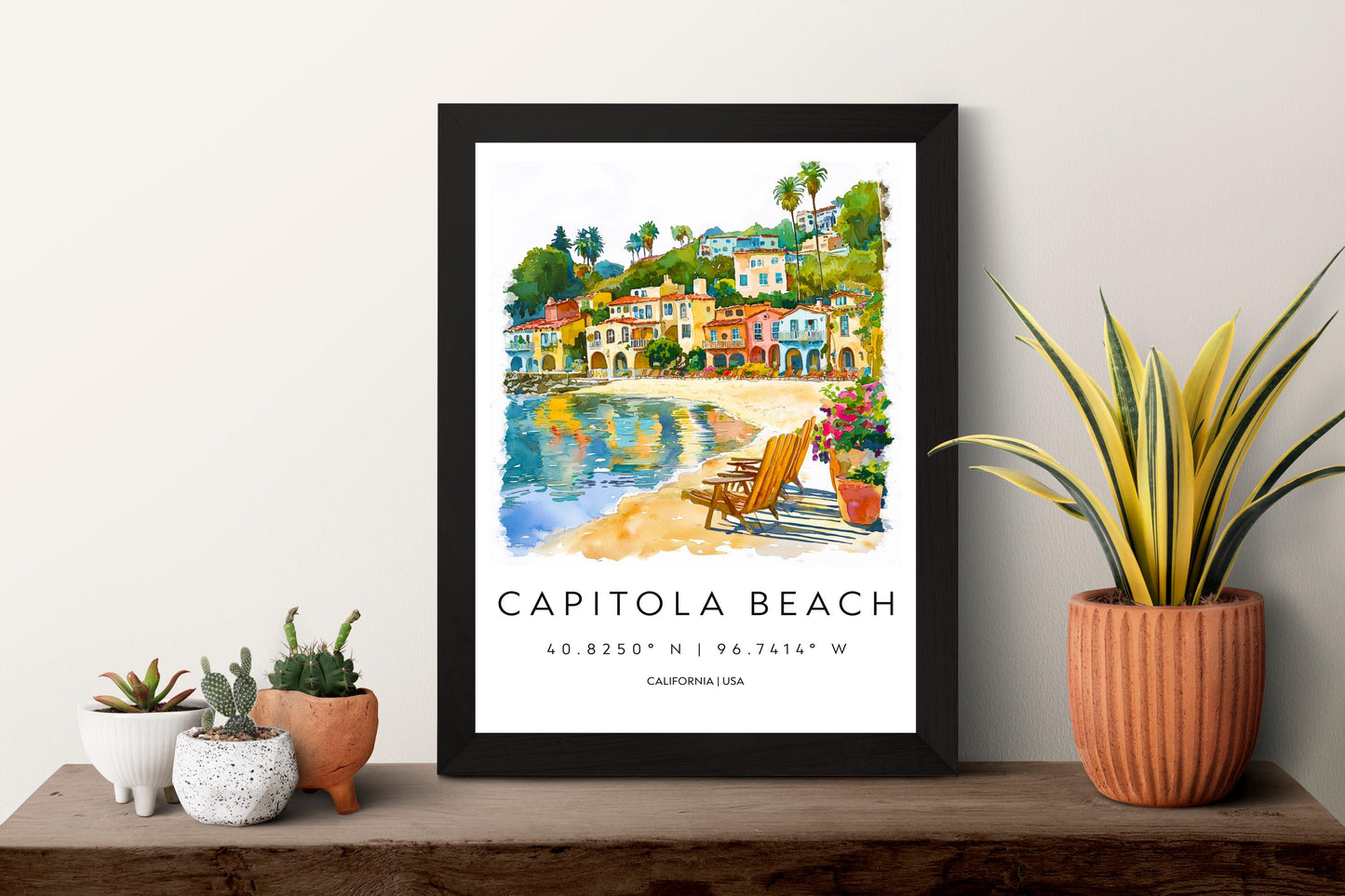 Capitola Beach Watercolor Poster Capitola Travel Print California Wall Art Ocean Painting Capitola Beach Decor