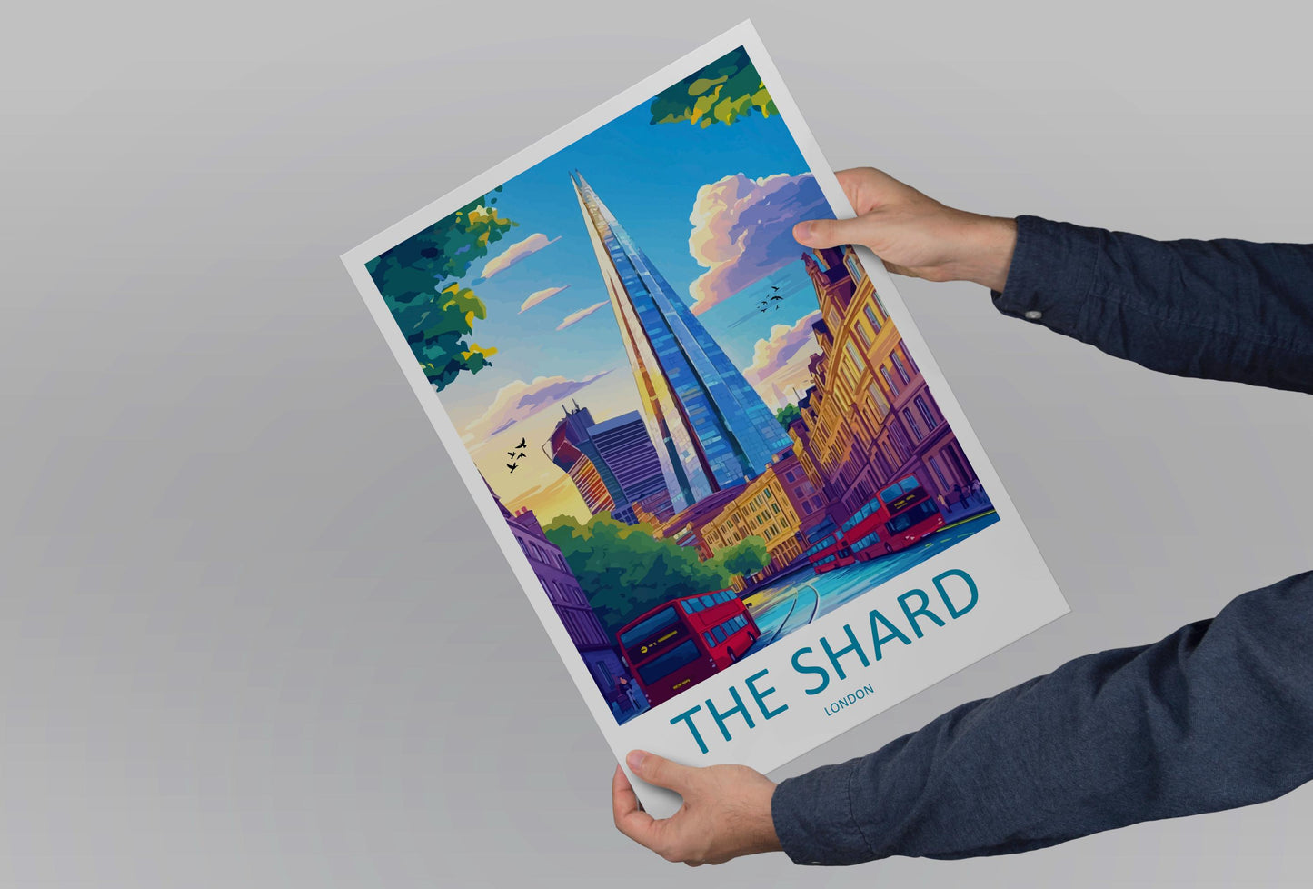 The Shard Travel Poster London Wall Art Modern Landmark Print Cityscape Illustration London Skyline Decor Shard Gift Souvenir Scene