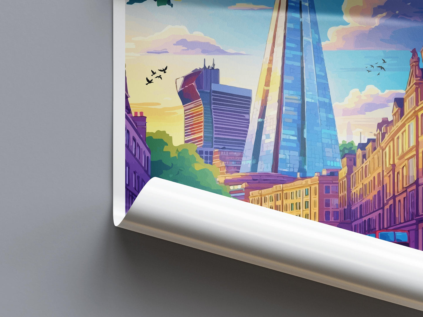 The Shard Travel Poster London Wall Art Modern Landmark Print Cityscape Illustration London Skyline Decor Shard Gift Souvenir Scene