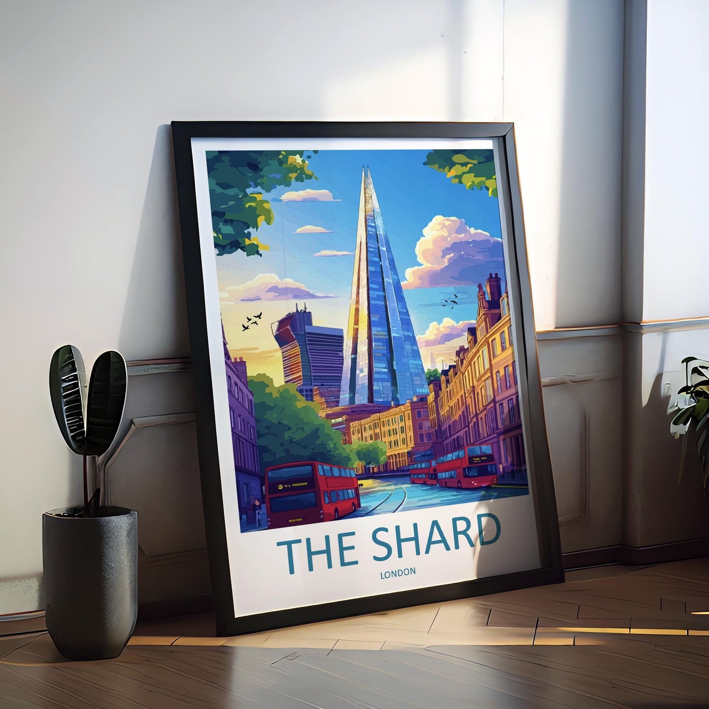 The Shard Travel Poster London Wall Art Modern Landmark Print Cityscape Illustration London Skyline Decor Shard Gift Souvenir Scene