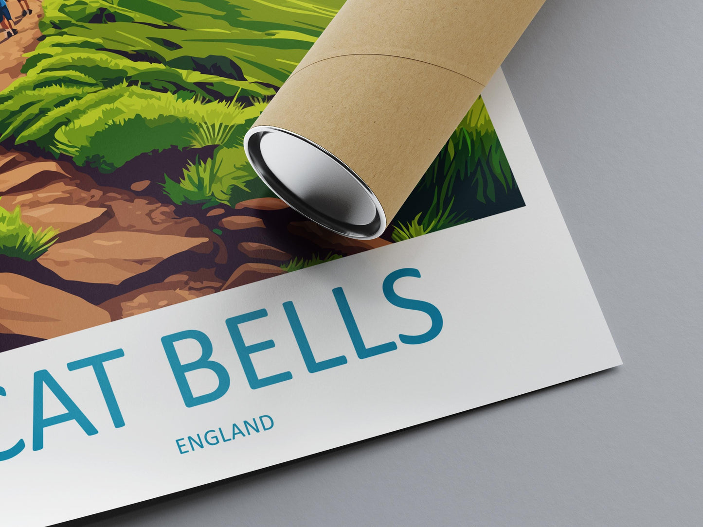 Cat Bells Travel Poster Lake District Wall Art Mountain Print Scenic Ridge Illustration Derwentwater Decor Cat Bells Gift Souvenir