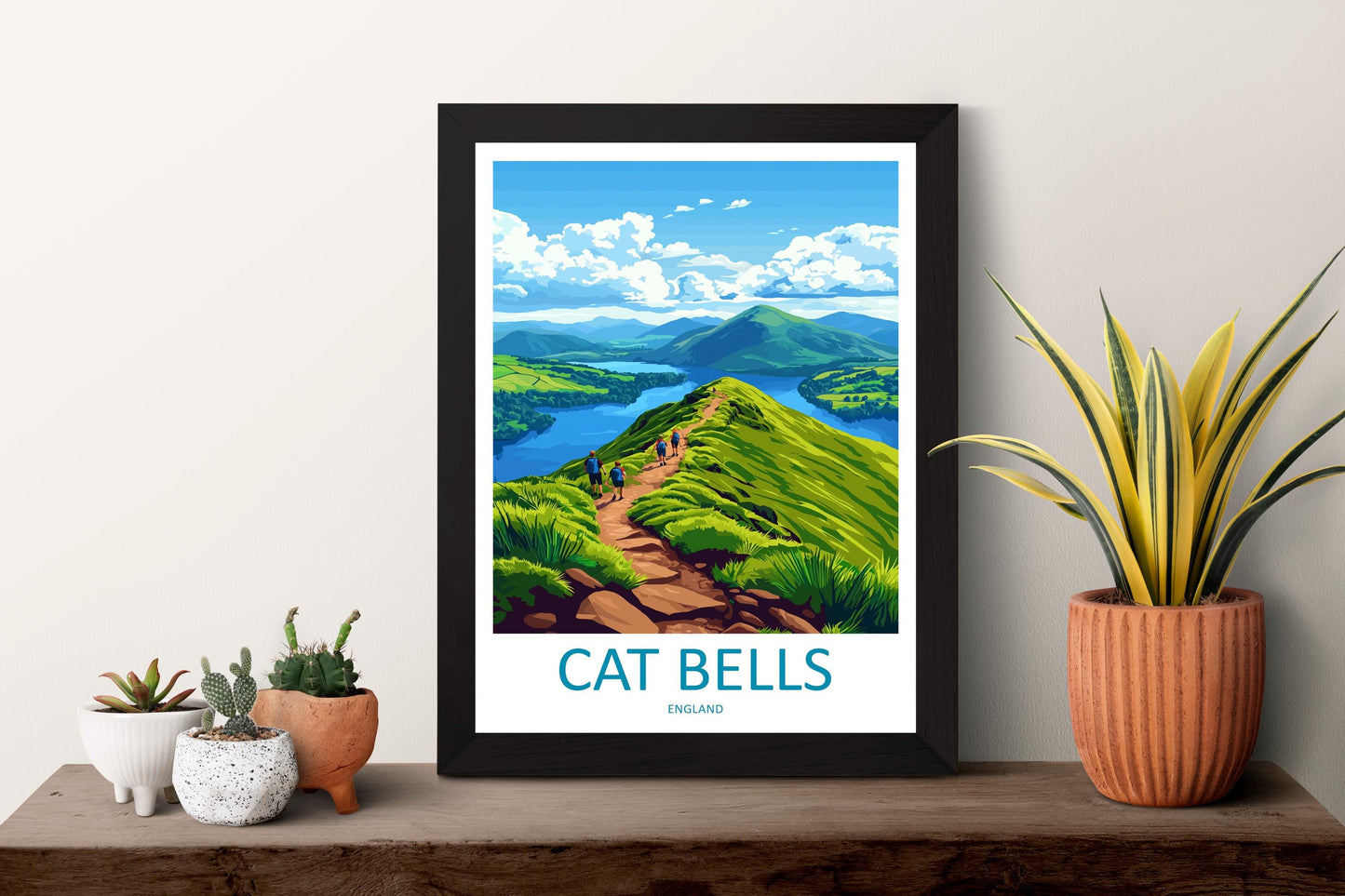Cat Bells Travel Poster Lake District Wall Art Mountain Print Scenic Ridge Illustration Derwentwater Decor Cat Bells Gift Souvenir