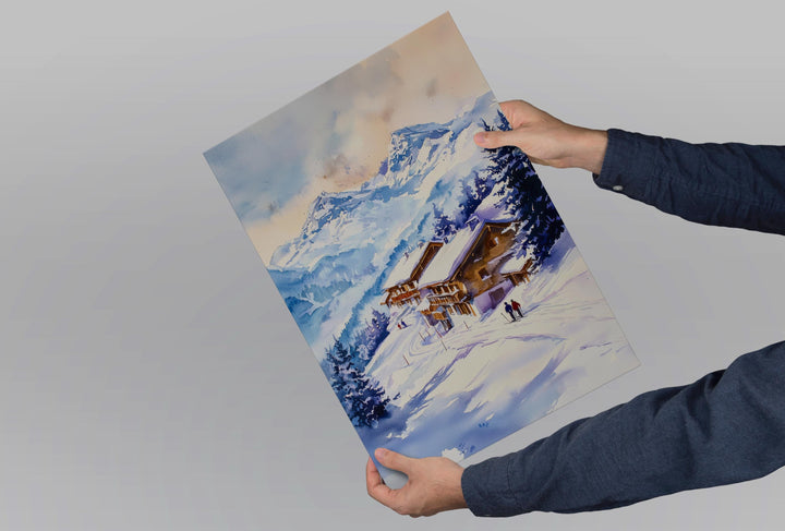 La Plagne Watercolor Poster La Plagne Travel Print French Alps Ski Resort Wall Art La Plagne Winter Decor Snowy Mountain Landscape Print