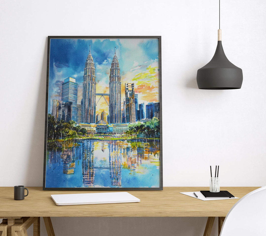 Kuala Lumpur Watercolor Poster Kuala Lumpur Travel Print Malaysia City Wall Art KL Skyline Decor Petronas Towers Urban Landscape Print