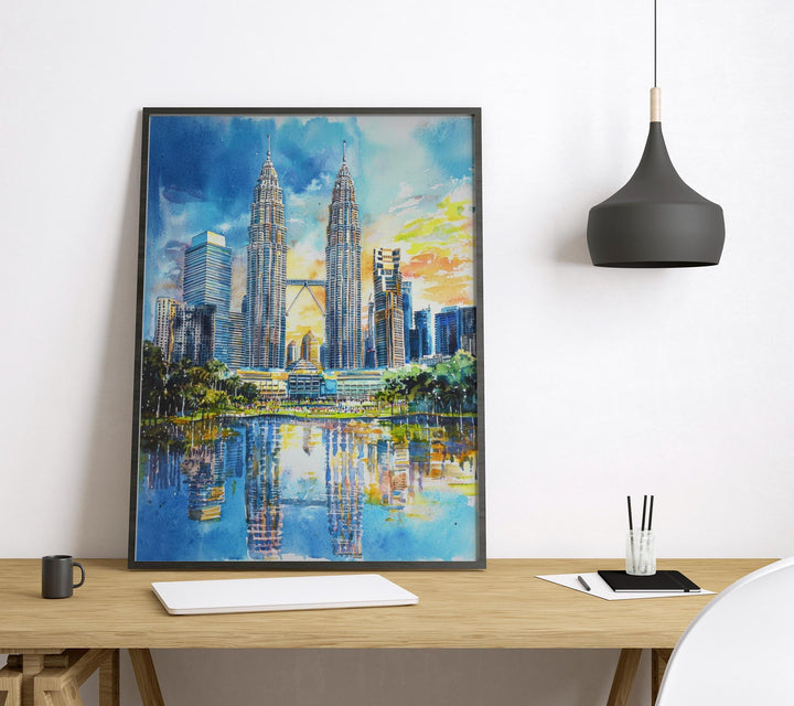 Kuala Lumpur Watercolor Poster Kuala Lumpur Travel Print Malaysia City Wall Art KL Skyline Decor Petronas Towers Urban Landscape Print