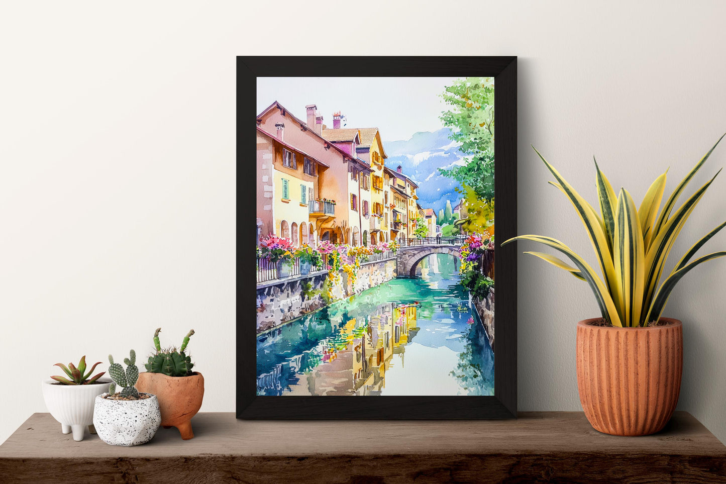 Annecy Watercolor Poster Annecy Travel Print France Wall Art French Alps Decor Annecy Lake Scene Canal City Landscape Architecture Print