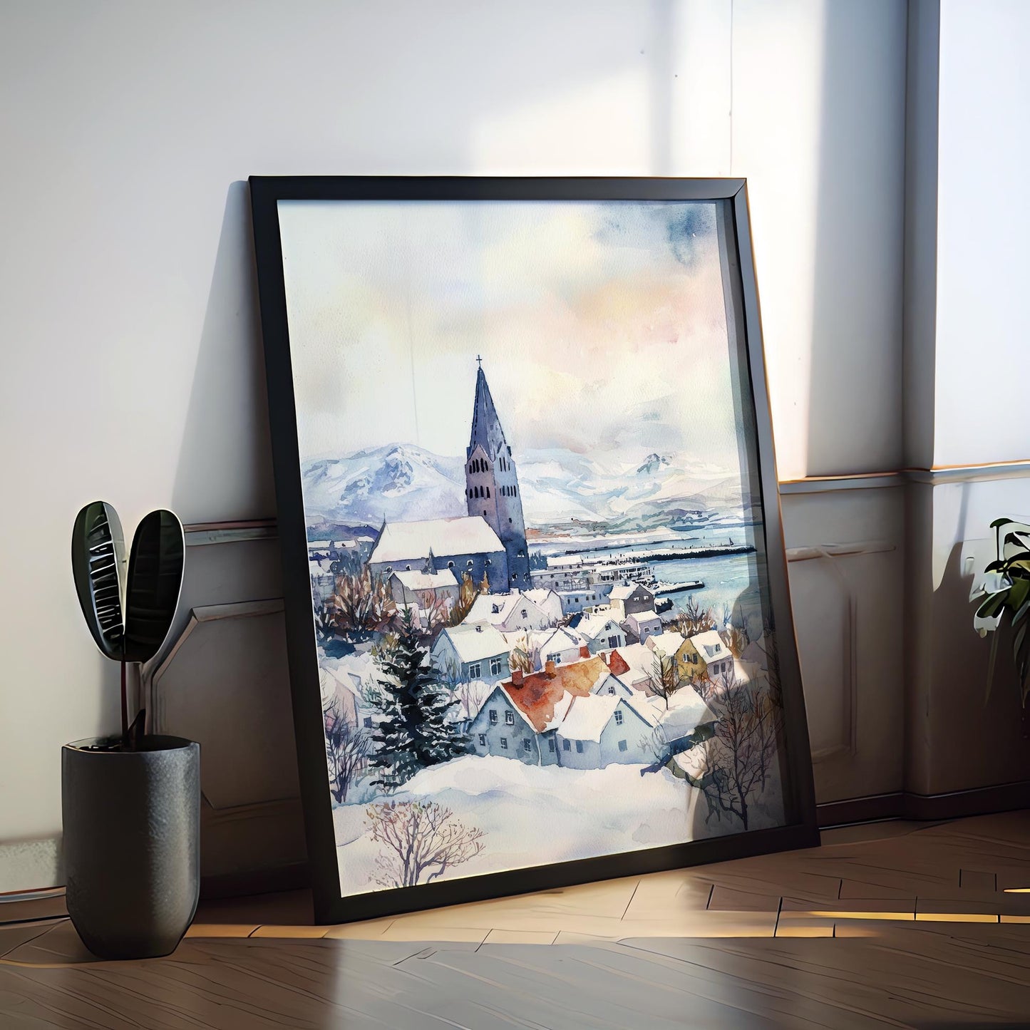 Reykjavik Watercolor Poster Reykjavik Travel Print Reykjavik Wall Art Reykjavik Cityscape Painting Iceland Souvenir Decor