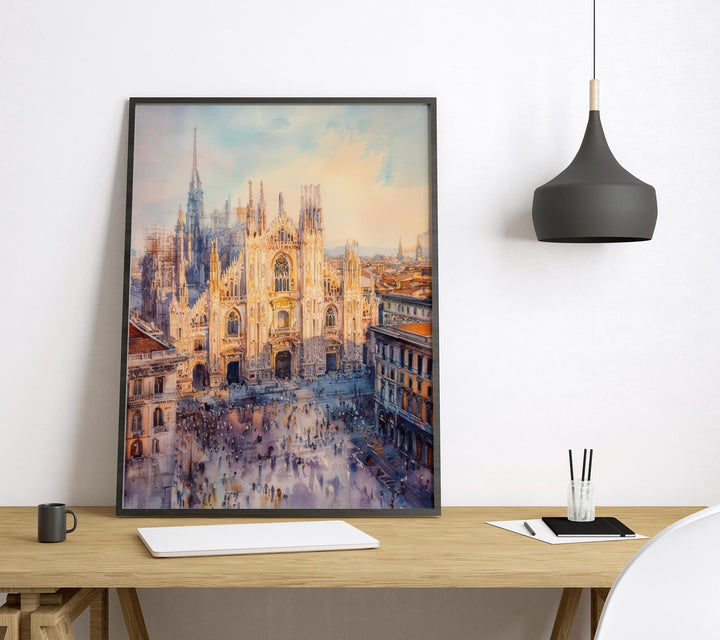 Milan Watercolor Poster Milan Travel Print Milan Wall Art Milan Cityscape Painting Milan Souvenir Italy Decor