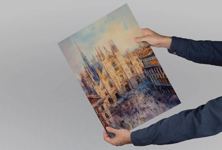 Milan Watercolor Poster Milan Travel Print Milan Wall Art Milan Cityscape Painting Milan Souvenir Italy Decor