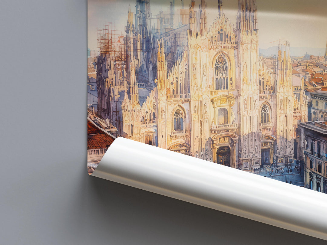 Milan Watercolor Poster Milan Travel Print Milan Wall Art Milan Cityscape Painting Milan Souvenir Italy Decor