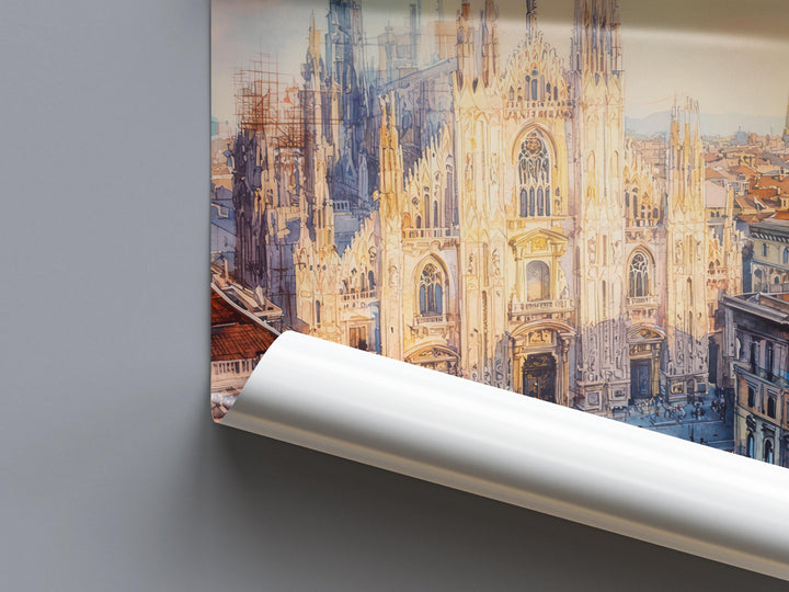 Milan Watercolor Poster Milan Travel Print Milan Wall Art Milan Cityscape Painting Milan Souvenir Italy Decor