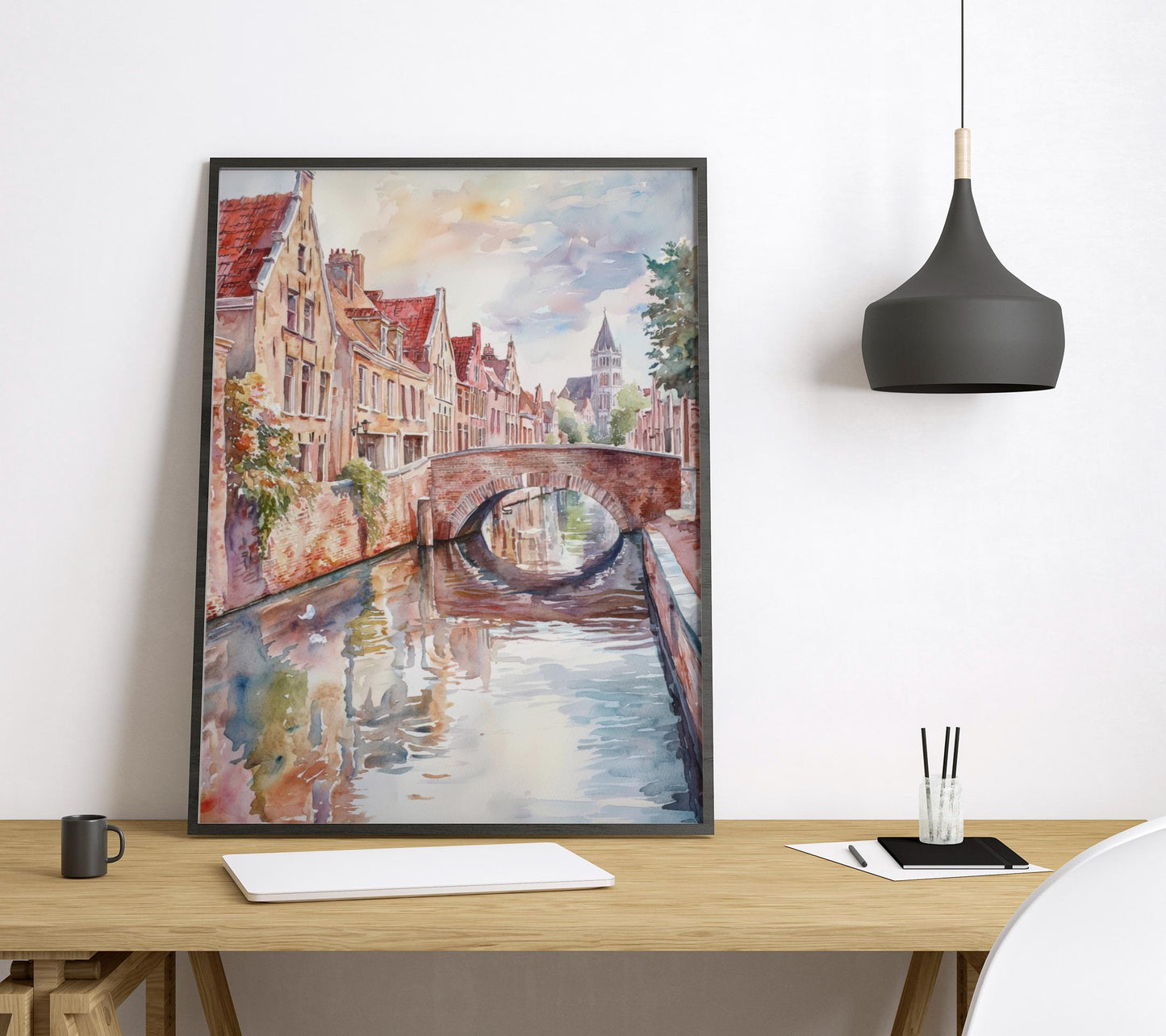 Bruges Watercolor Poster Bruges Travel Print Bruges Wall Art Bruges Cityscape Painting Bruges Souvenir Belgium Decor