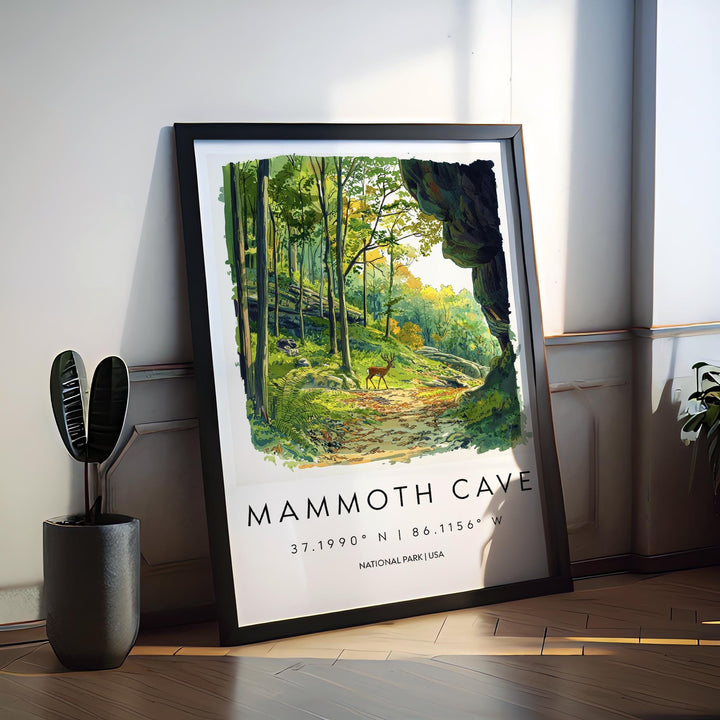 Mammoth Cave Watercolor Poster Mammoth Cave Travel Print Kentucky Wall Art National Park Decor Cave Landscape Subterranean Scene Print