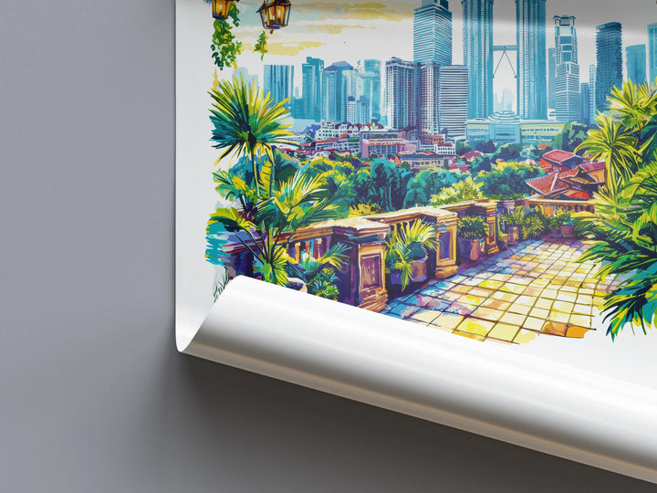 Kuala Lumpur Watercolor Poster Kuala Lumpur Travel Print KL Wall Art KL Cityscape Painting Kuala Lumpur Souvenir Malaysia Decor
