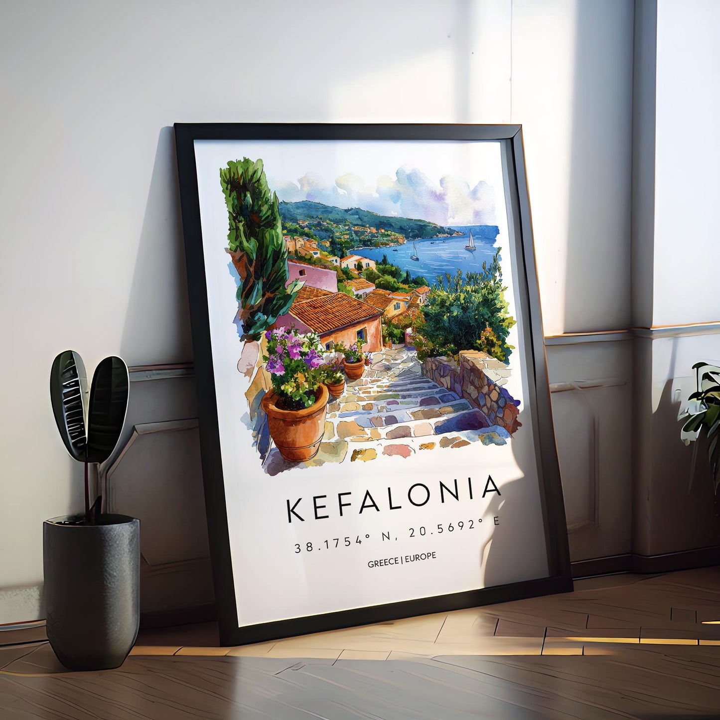 Kefalonia Watercolor Poster Kefalonia Travel Print Kefalonia Wall Art Kefalonia Painting Greece Island Souvenir Decor