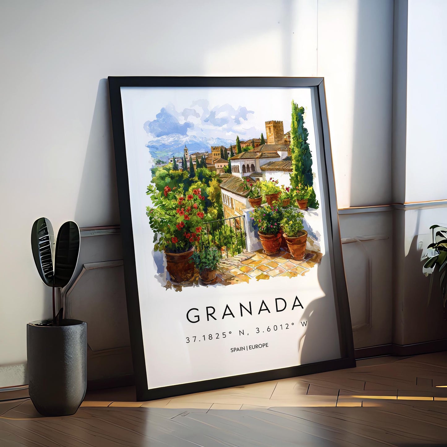 Granada Watercolor Poster Granada Travel Print Granada Wall Art Granada Cityscape Painting Granada Souvenir Spain Decor