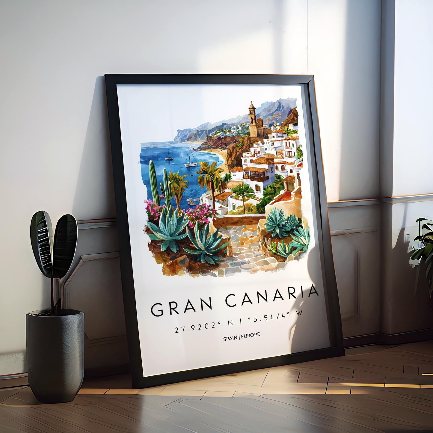 Gran Canaria Watercolor Poster Gran Canaria Travel Print Gran Canaria Wall Art Island Painting Gran Canaria Souvenir Decor