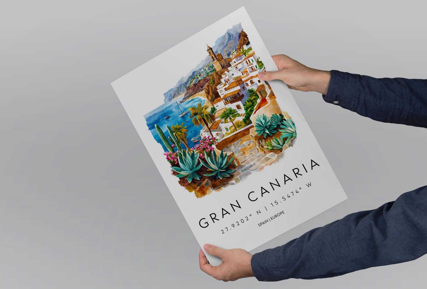 Gran Canaria Watercolor Poster Gran Canaria Travel Print Gran Canaria Wall Art Island Painting Gran Canaria Souvenir Decor