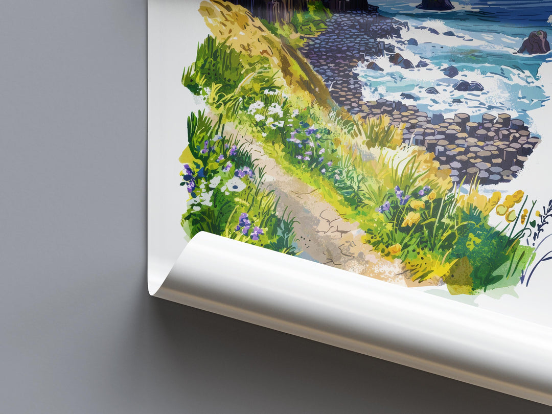 Giants Causeway Watercolor Poster Giants Causeway Travel Print Giants Causeway Wall Art Ireland Landscape Souvenir Decor