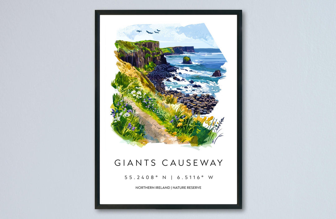 Giants Causeway Watercolor Poster Giants Causeway Travel Print Giants Causeway Wall Art Ireland Landscape Souvenir Decor