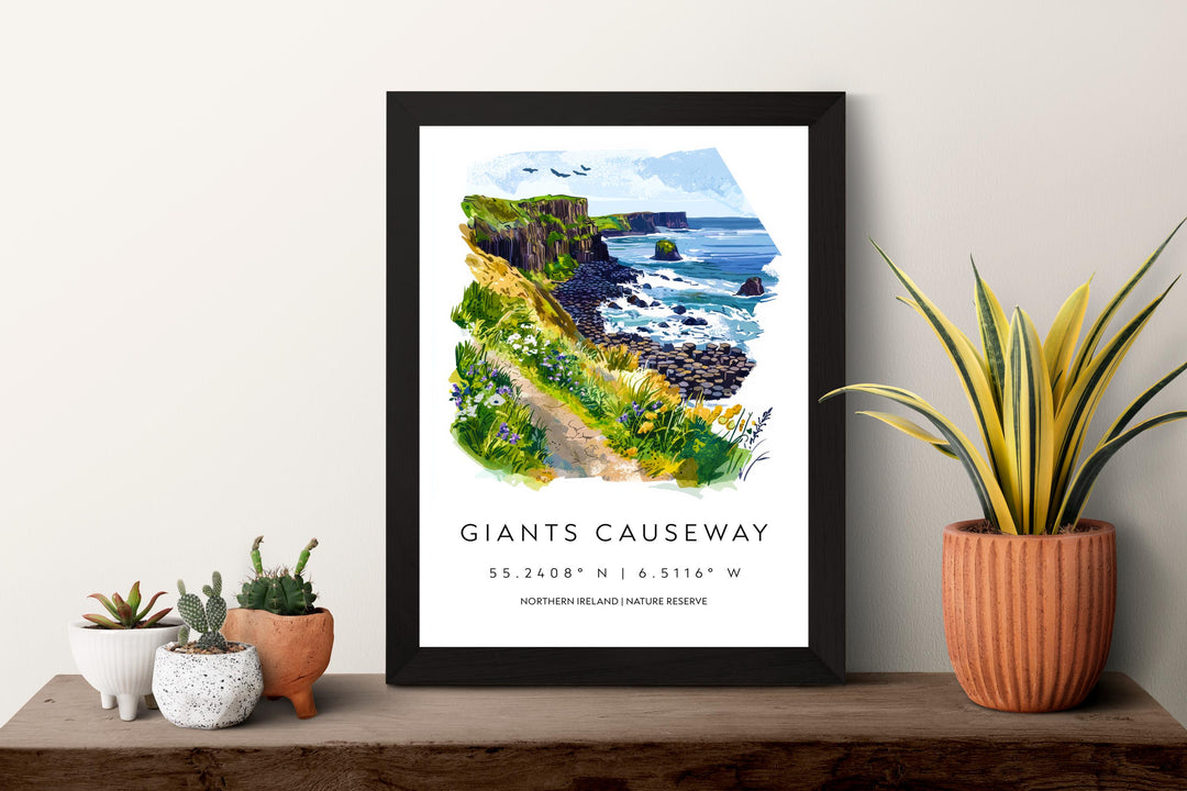 Giants Causeway Watercolor Poster Giants Causeway Travel Print Giants Causeway Wall Art Ireland Landscape Souvenir Decor