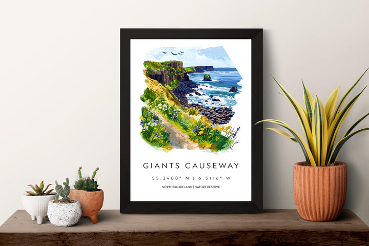 Giants Causeway Watercolor Poster Giants Causeway Travel Print Giants Causeway Wall Art Ireland Landscape Souvenir Decor
