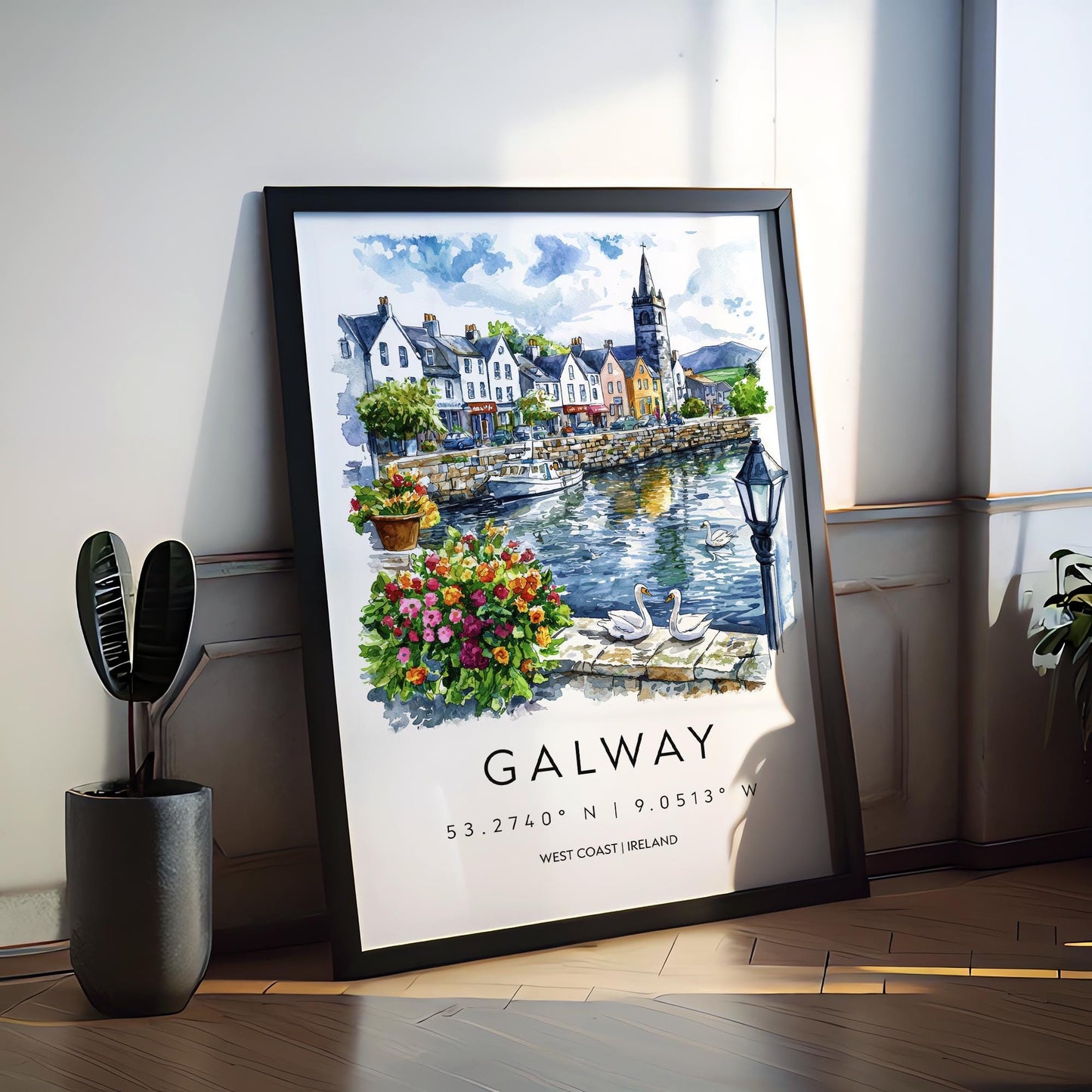 Galway Watercolor Poster Galway Travel Print Galway Wall Art Galway Cityscape Painting Galway Souvenir Ireland Decor