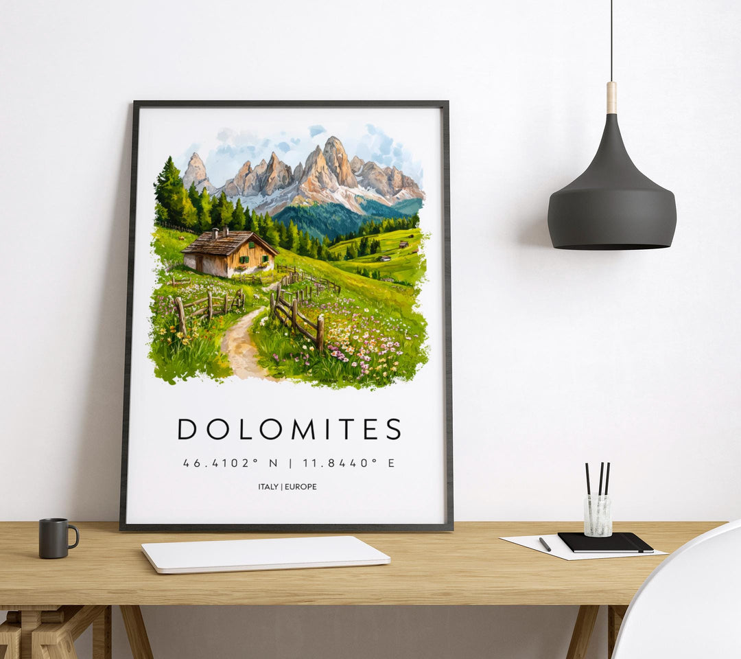Dolomites Watercolor Poster Dolomites Travel Print Dolomites Wall Art Mountain Landscape Painting Italy Souvenir Decor