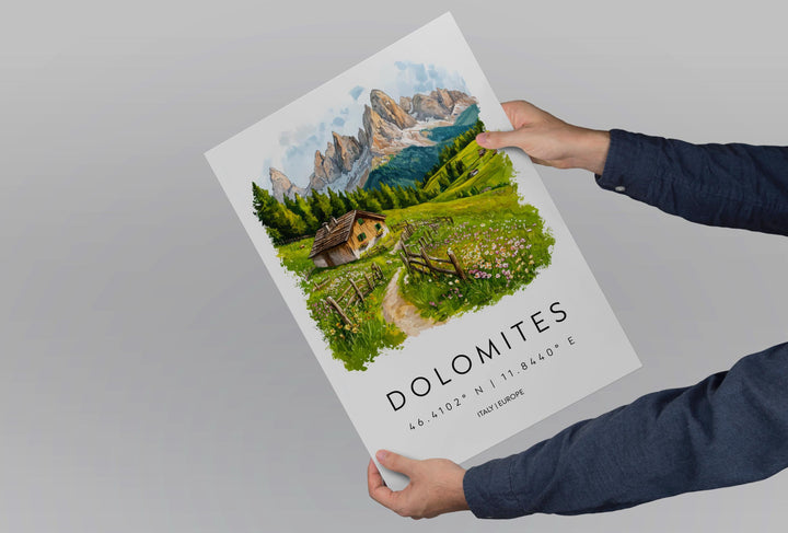 Dolomites Watercolor Poster Dolomites Travel Print Dolomites Wall Art Mountain Landscape Painting Italy Souvenir Decor
