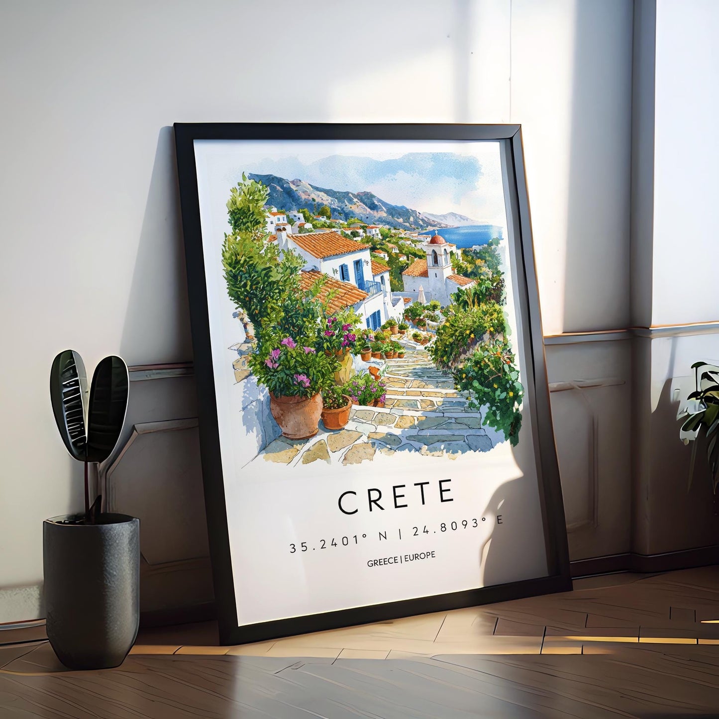 Crete Watercolor Poster Crete Travel Print Crete Wall Art Crete Landscape Painting Crete Souvenir Greek Island Decor