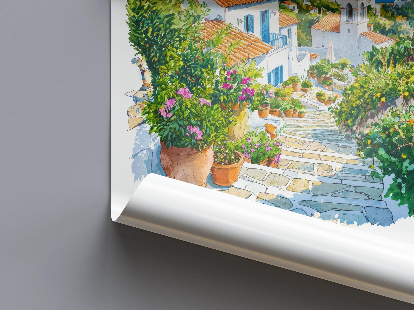 Crete Watercolor Poster Crete Travel Print Crete Wall Art Crete Landscape Painting Crete Souvenir Greek Island Decor