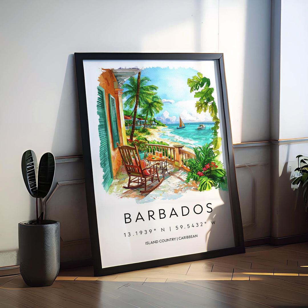 Barbados Watercolor Poster Barbados Travel Print Barbados Wall Art Caribbean Island Painting Barbados Souvenir Decor