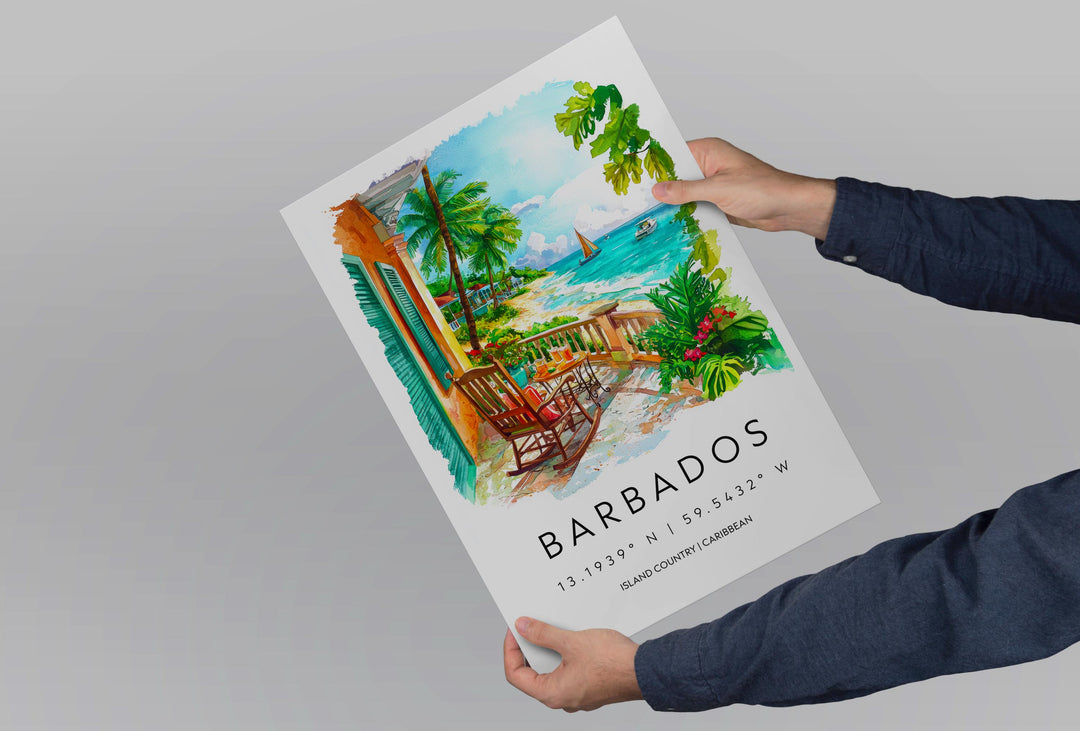 Barbados Watercolor Poster Barbados Travel Print Barbados Wall Art Caribbean Island Painting Barbados Souvenir Decor