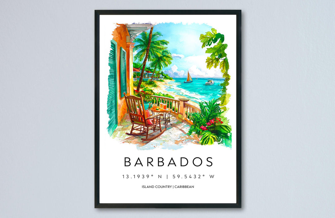 Barbados Watercolor Poster Barbados Travel Print Barbados Wall Art Caribbean Island Painting Barbados Souvenir Decor