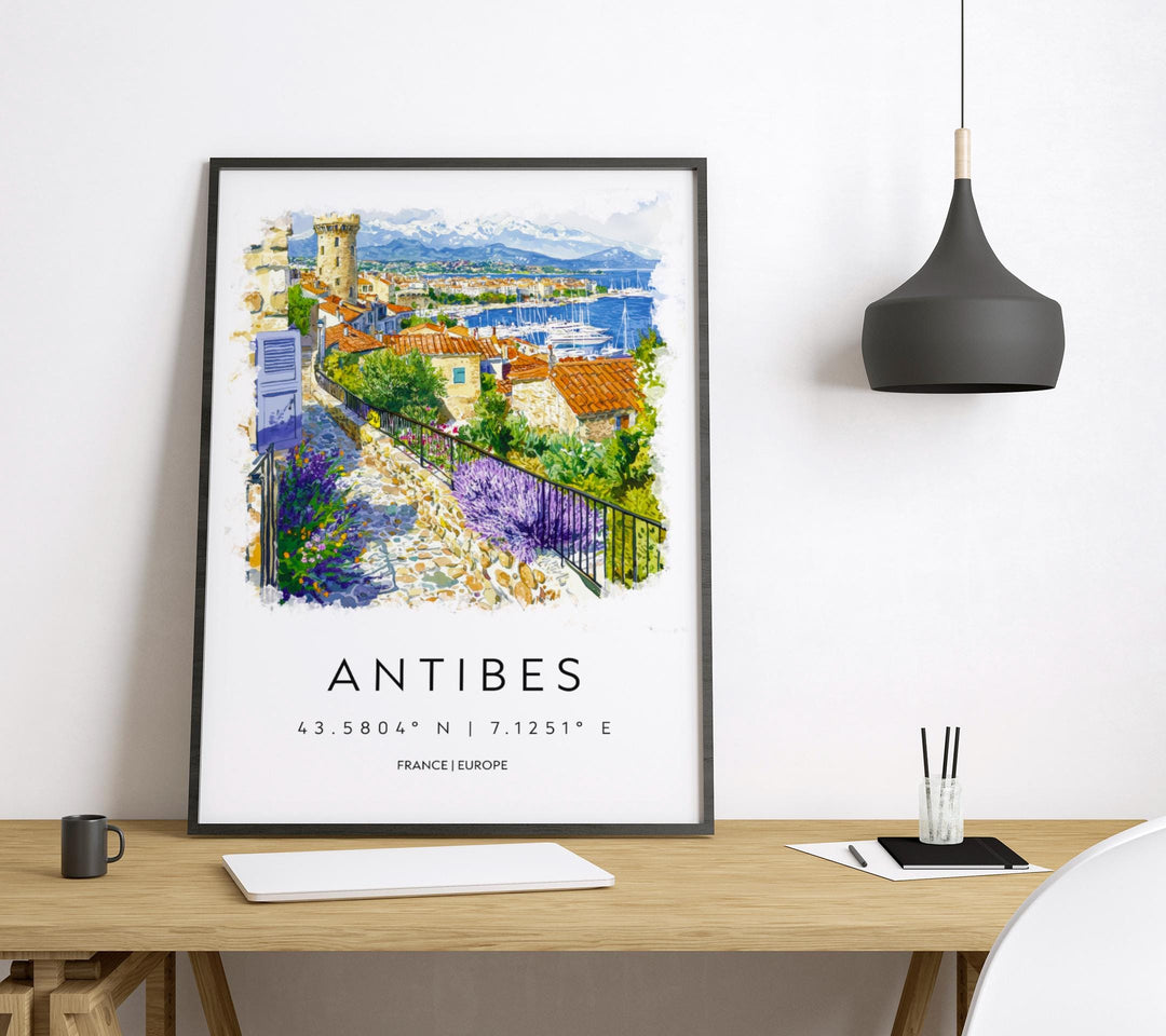 Antibes Watercolor Poster Antibes Travel Print Antibes Wall Art French Riviera Painting Antibes Souvenir Coastal Decor
