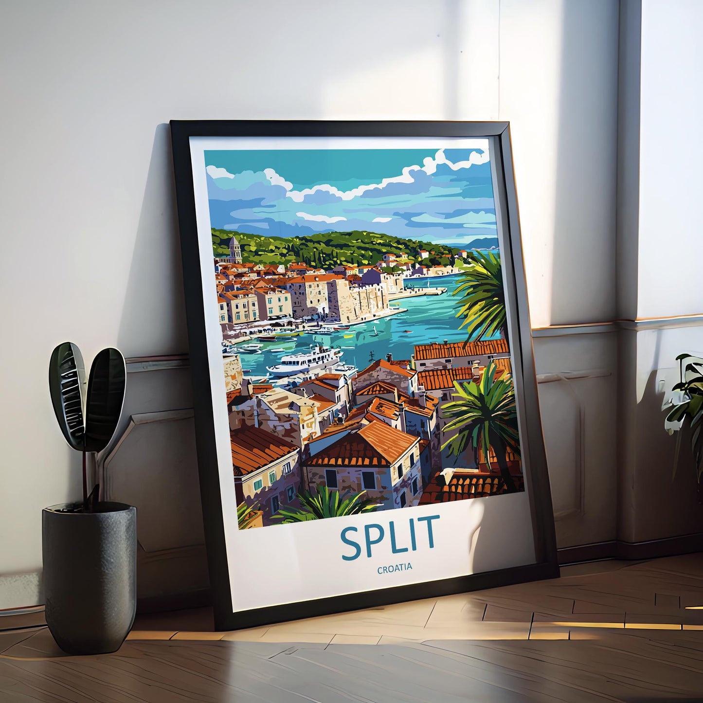 Split Travel Poster Croatia Wall Art Coastal City Print Adriatic View Illustration Old Town Decor Diocletian Palace Gift Souvenir