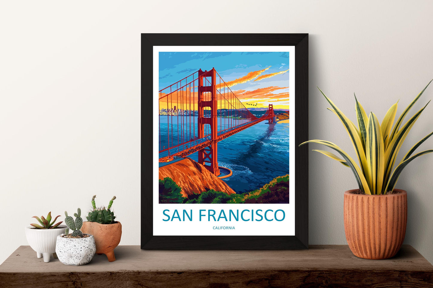 San Francisco Travel Poster California Wall Art Golden Gate Print City View Illustration Bay Area Decor San Francisco Gift Souvenir