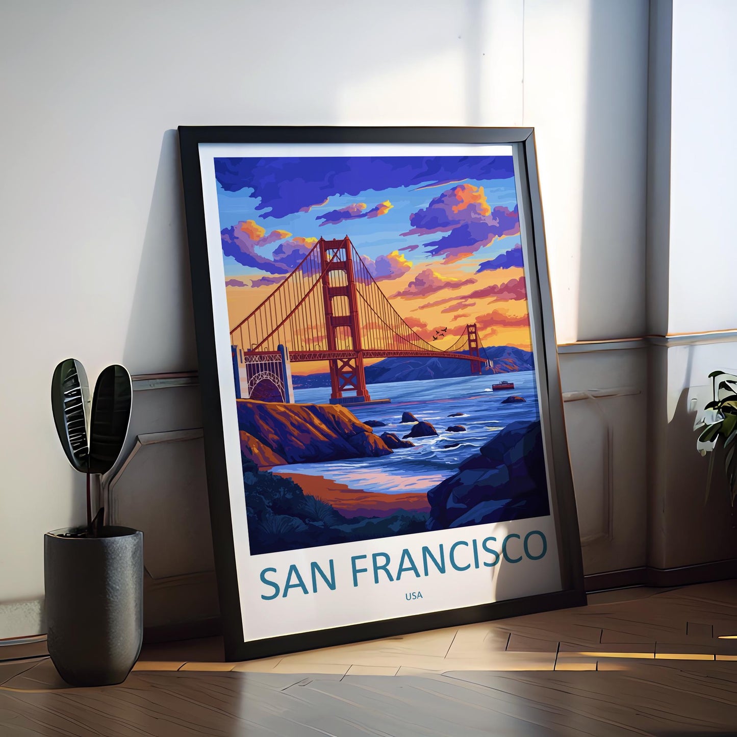 San Francisco Travel Poster California Wall Art Golden Gate Print City View Illustration Bay Area Decor San Francisco Gift Souvenir