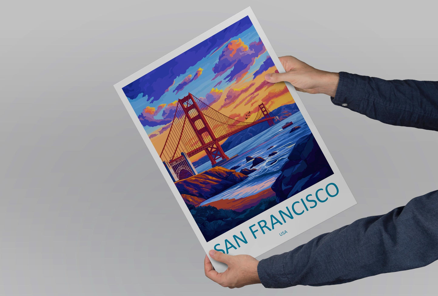 San Francisco Travel Poster California Wall Art Golden Gate Print City View Illustration Bay Area Decor San Francisco Gift Souvenir