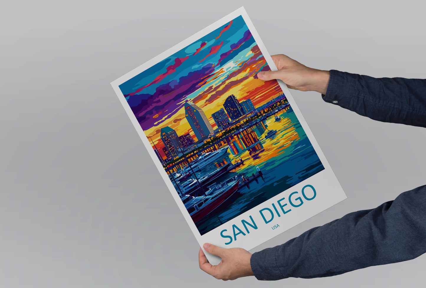 San Diego Travel Poster California Wall Art Coastal City Print Palm Tree View Illustration Waterfront Decor San Diego Gift Souvenir